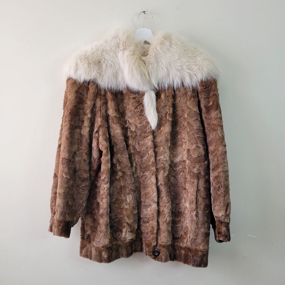 Mens Fur Jacket Whiskey Mink Jacket Fox Collar Medium